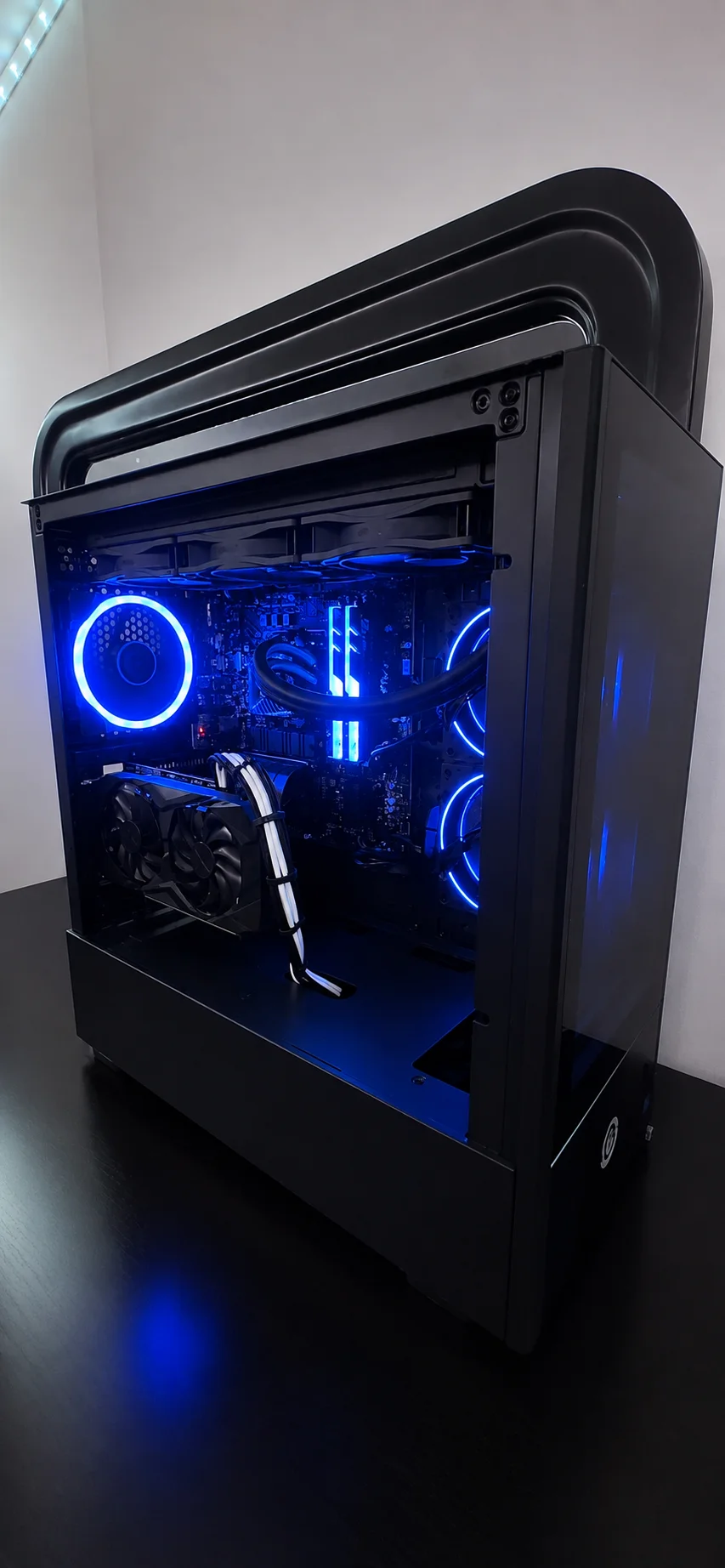 Black tower build with deep blue glow, nicknamed Midnight